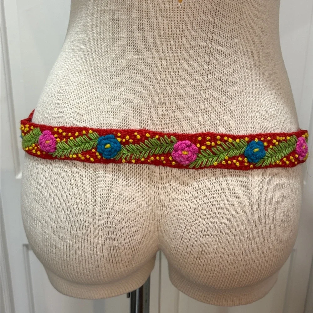 Annie O red wool embroidered floral belt